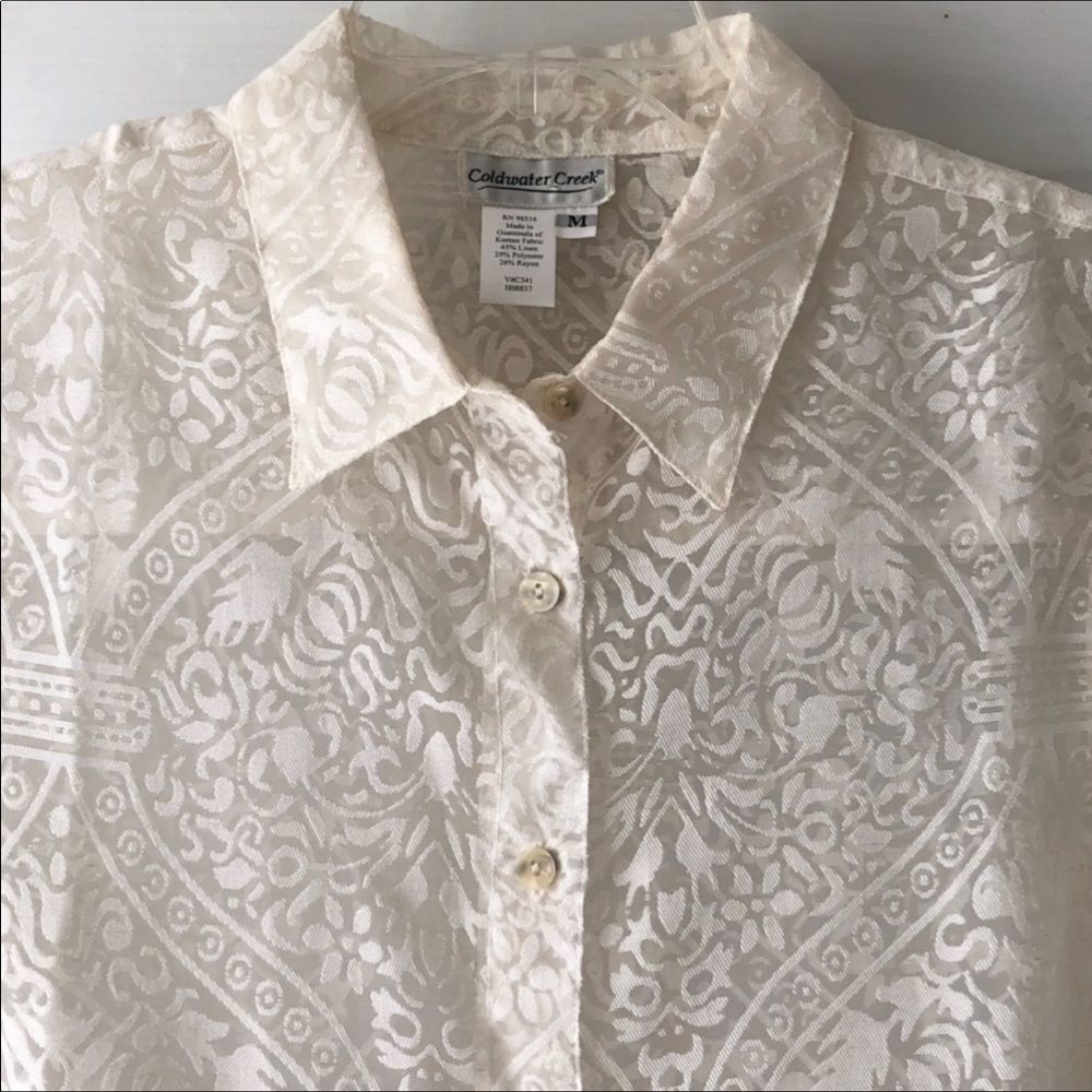 Coldwater Creek Cream Sheer LS Blouse Medium EUC - Picture 6 of 7